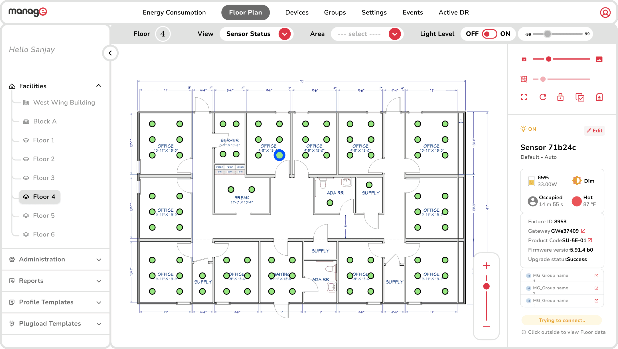 Lighting management platform interface
